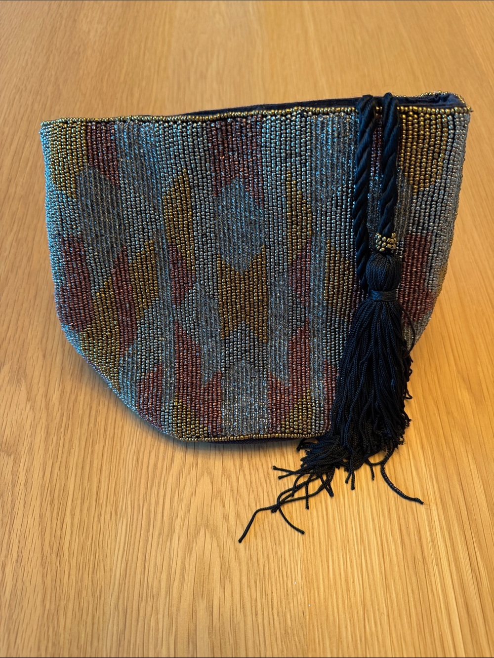 Beaded Geometric Wristlet Clutch in Silver and Gold